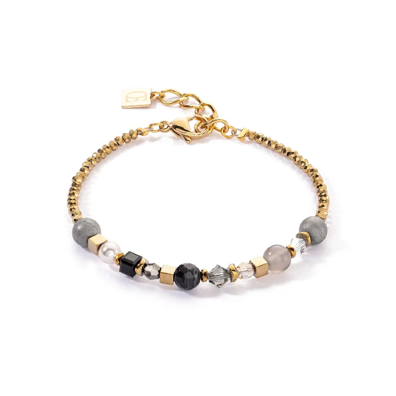 Ladies Bracelets Spiral Pattern-Coeur De Lion Festive Spheres Grey Gold Bracelet