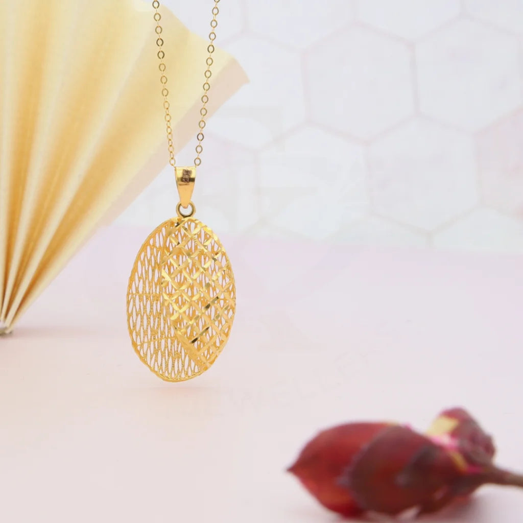 Ladies Necklaces for Holidays-Gold Necklace (Chain With Oval Shaped Mesh Pendant) 21KT - FKJNKL21KM8040