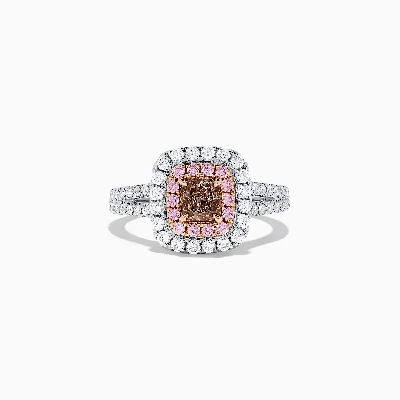 Energy Rings -18K Gold White, Pink and GIA Certified Pinkish-Brown Diamond Ring, 1.44 TCW