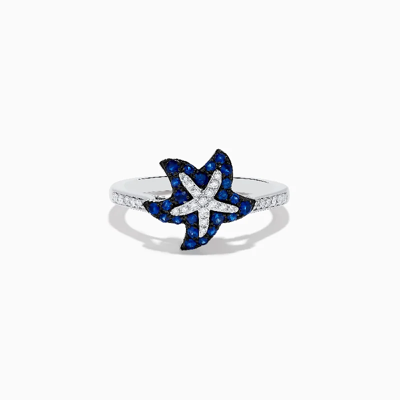 Keepsake Rings -Seaside 14K White Gold Sapphire & Diamond Starfish Ring, 0.46 TCW