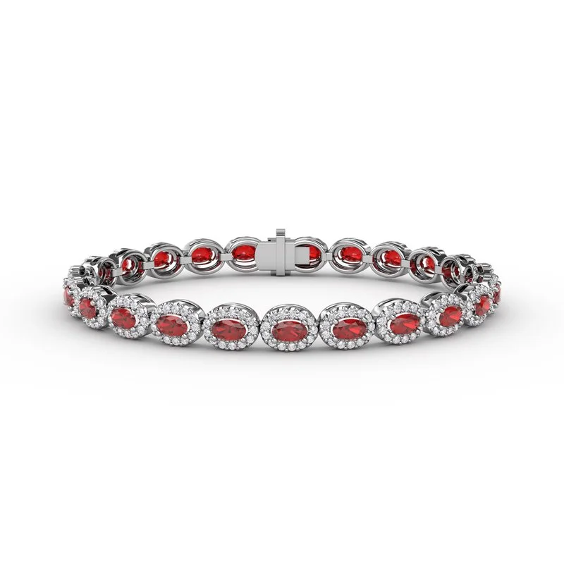 Ladies Bracelets Dark Aesthetic-Striking Oval Ruby and Diamond Bracelet B1161R