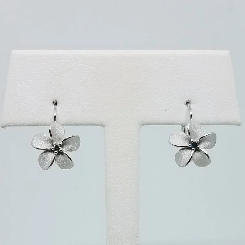 Christmas Earrings -Plumeria Leverback Earrings with Blue Diamonds