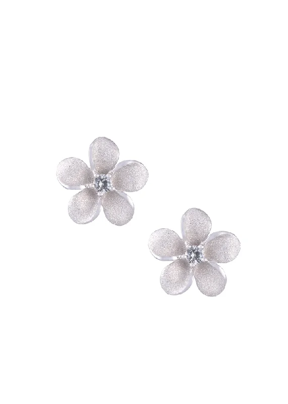 Hoop Earrings -Plumeria Stud Earrings in Precious Silver