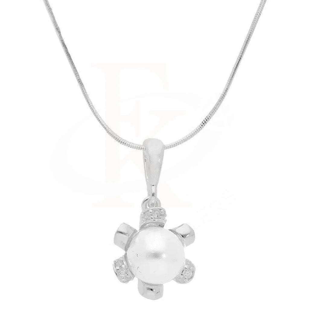 Ladies Necklaces for Teachers-Sterling Silver 925 Necklace (Chain With Pearl Pendant) - FKJNKLSL3057