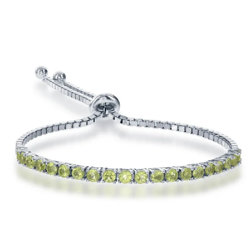 Ladies Bracelets for Graphic Artists-Sterling Silver 3mm Peridot Half Tennis Style Bolo Bracelet