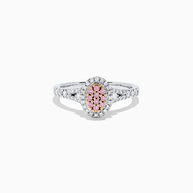 Strength Rings -18K Two Tone Gold Pink and White Diamond Ring, 0.37 TCW