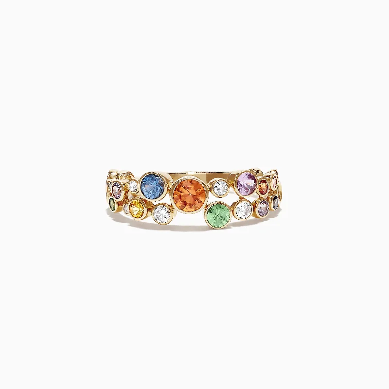 Statement Rings -Watercolors 14K Yellow Gold Multi-Sapphire and Diamond Ring, 1.03 TCW