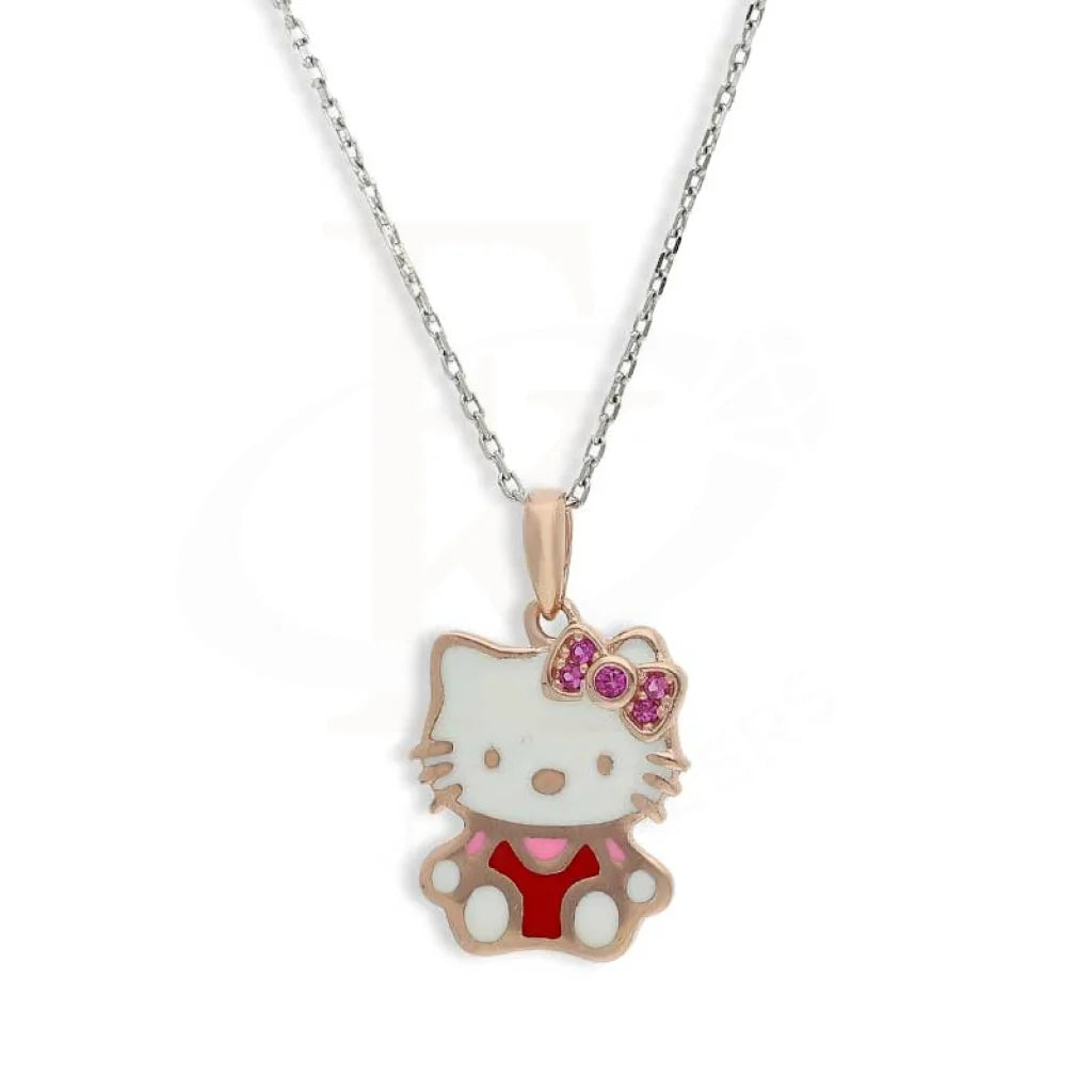 Ladies Necklaces Cross Pendant-Sterling Silver 925 Rose Gold Plated Necklace (Chain with Hello Kitty Pendant) - FKJNKLSL3097