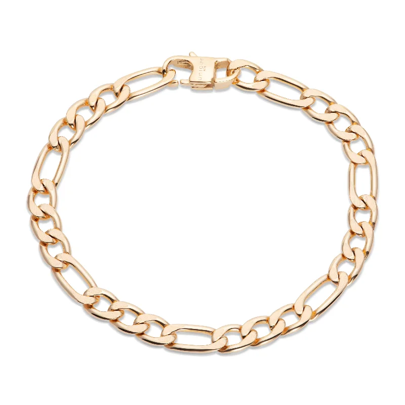 Ladies Bracelets Leaf Pattern-Unique & Co Gold Steel Figaro Chain Bracelet