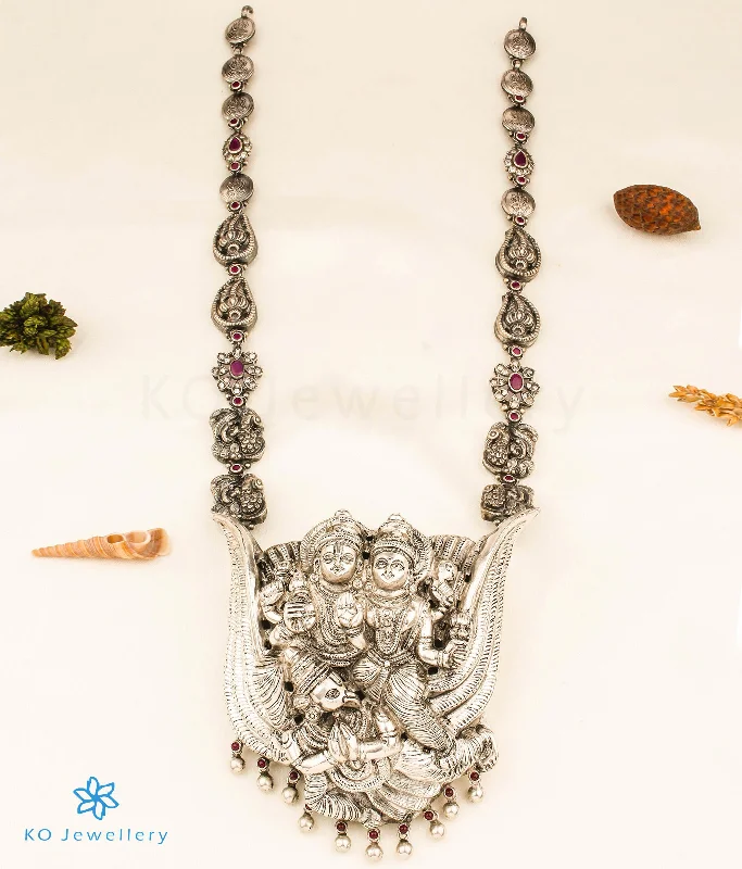 Ladies Necklaces with Larimar-The Lakshmi Narayana Silver Peacock  Necklace