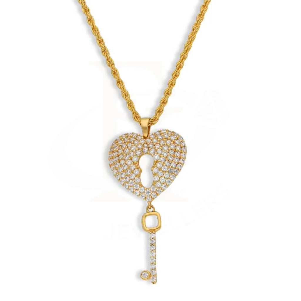 Ladies Necklaces Arrow Charm-Gold Necklace (Chain with Heart Lock With Key Pendant) 21KT - FKJNKL21K2945