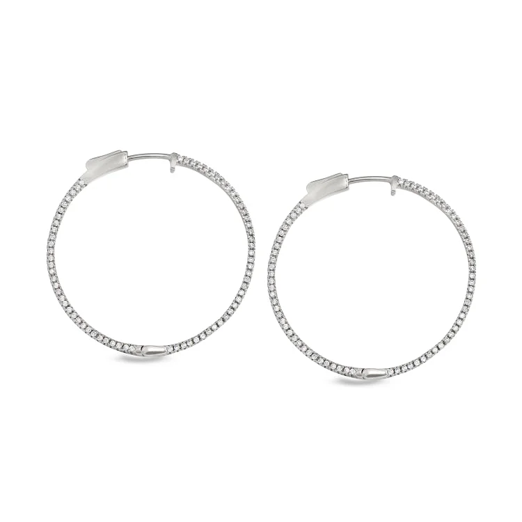 Oval Earrings -Platinum Finish Sterling Silver Micropave Side Stones Large Hoop Earrings with Simulated Diamonds