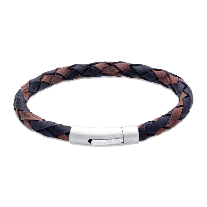 Ladies Bracelets with Diamonds-Unique & Co Antique Black & Brown Leather Bracelet with a Black Edge