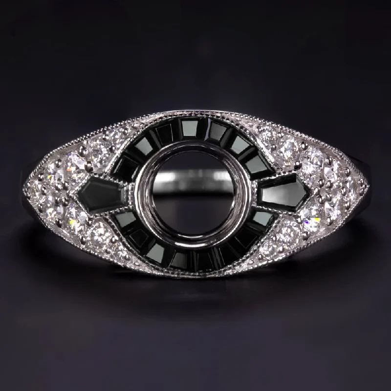 Morganite Stone Engagement Rings -BLACK ONYX DIAMOND ENGAGEMENT RING SETTING ROUND VINTAGE STYLE ART DECO BEZEL