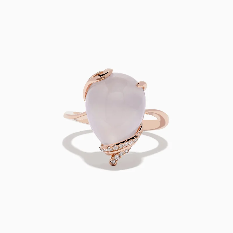 Vintage Rings -14K Rose Gold Rose Quartz and Diamond Ring