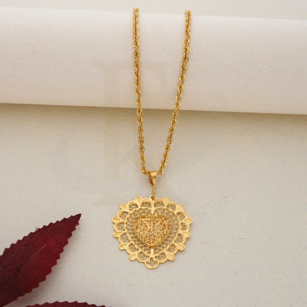 Ladies Necklaces for Designers-Gold Necklace (Chain With Gold Heart Shaped Pendant) 21KT - FKJNKL21K7572