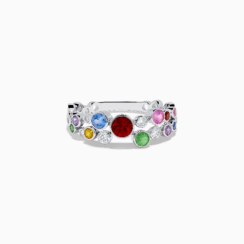 Name Rings -14K White Gold Multi Sapphire Ring