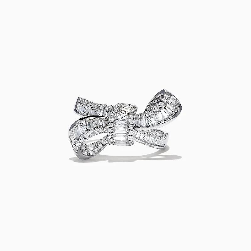 Baroque Rings -Classique 14K White Gold Diamond Bow Ring, 1.08 TCW