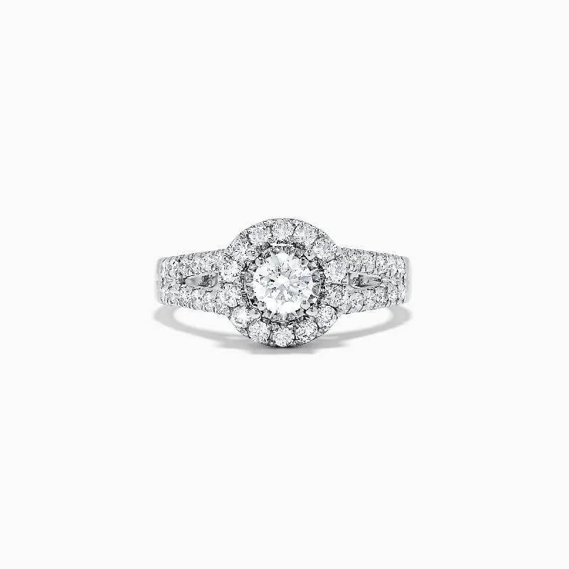 Unique Rings -Bridal 14K White Gold Diamond Ring, 1.02 TCW