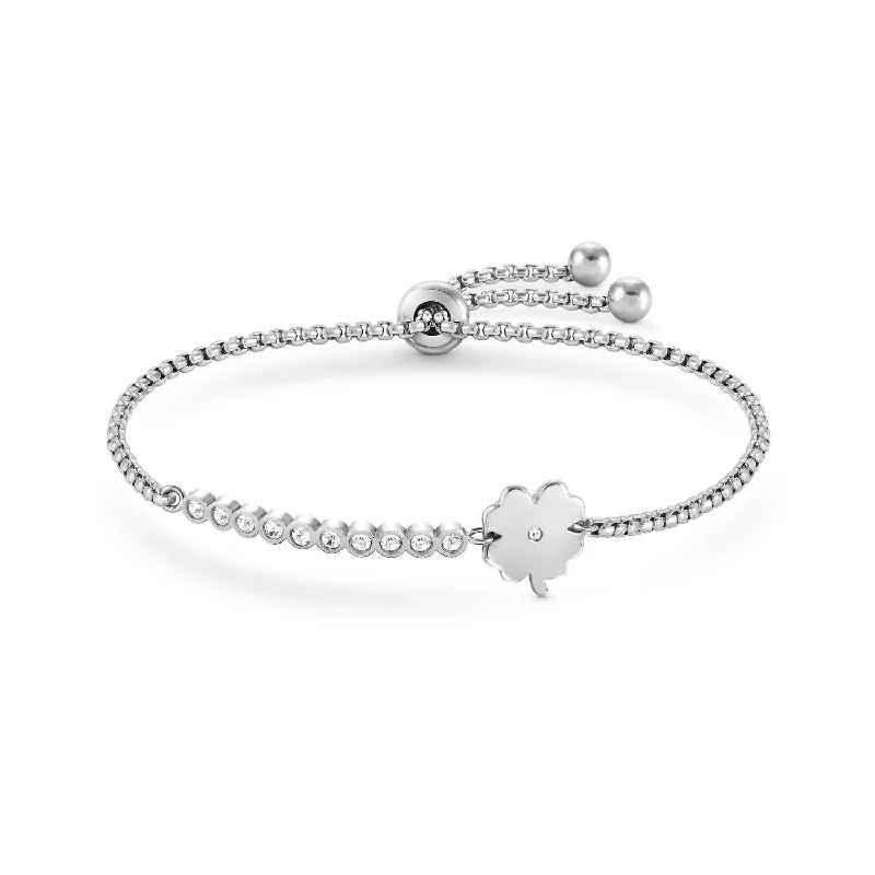 Ladies Bracelets with Fiery Opal-Nomination Milleluci Silver Four-Leaf Clover Toggle Bracelet