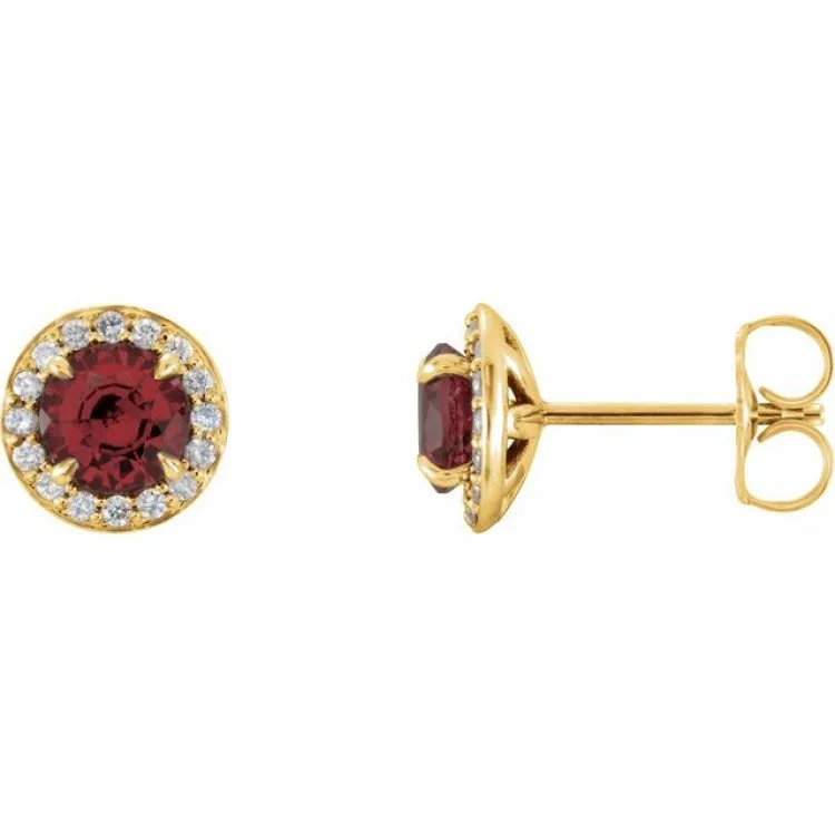 Travel Earrings -14K Yellow 4.5 mm Natural Mozambique Garnet & 1/6 CTW Natural Diamond Earrings