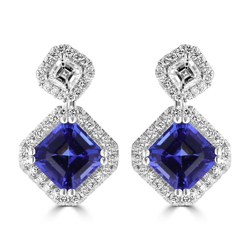 Lightweight Earrings -JULEVE 18KT WHITE GOLD 6.67 CTW TANZANITE & 1.86 CTW DIAMOND EARRINGS