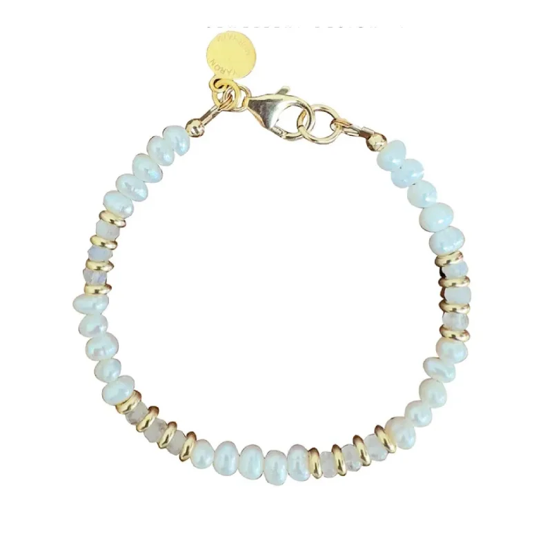 Ladies Bracelets Custom Engraved-Yaron Morhaim Gold Pearl and Moonstone Bracelet