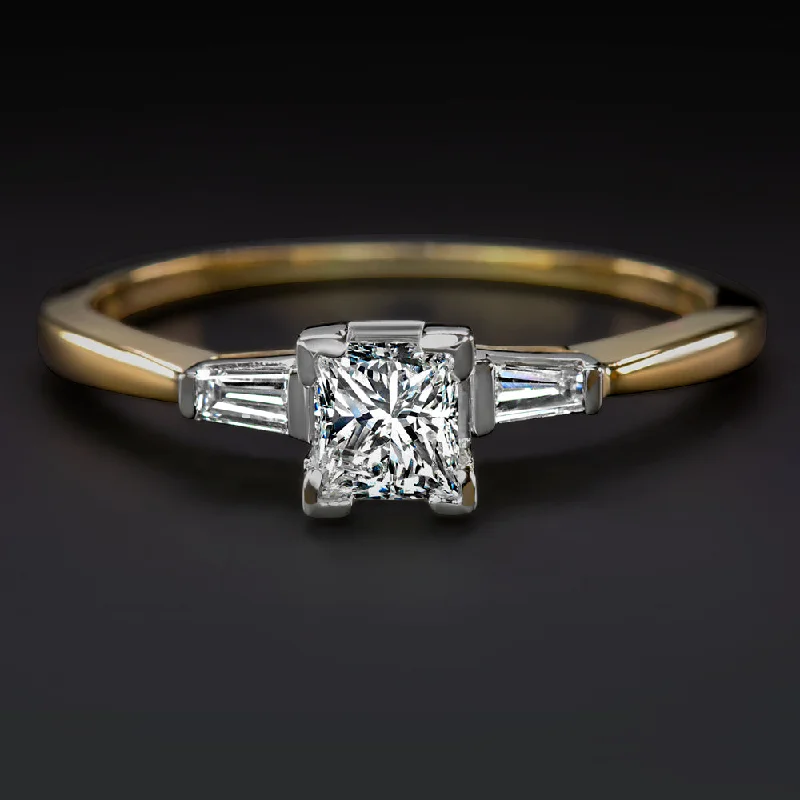 Glowing Stone Engagement Rings -PRINCESS CUT DIAMOND ENGAGEMENT RING F SI2 1/2 CARAT YELLOW GOLD NATURAL CLASSIC