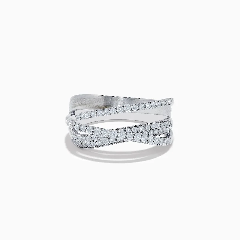 Sterling Silver Rings -14K White Gold Diamond Crossover Ring