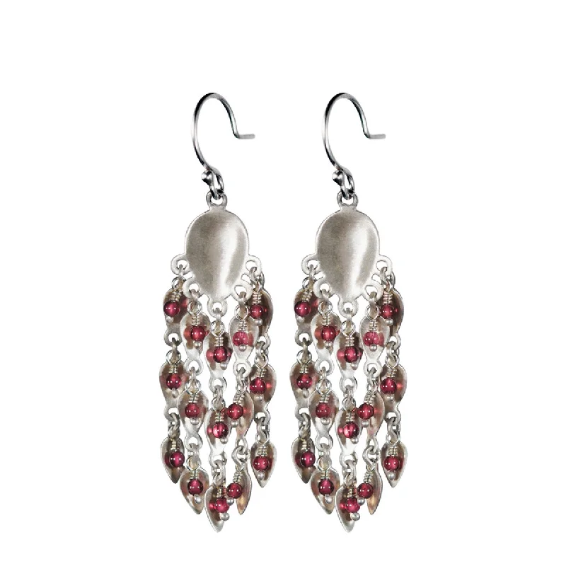 Black Earrings -Sterling Silver Long Bindhi Earring with Garnet