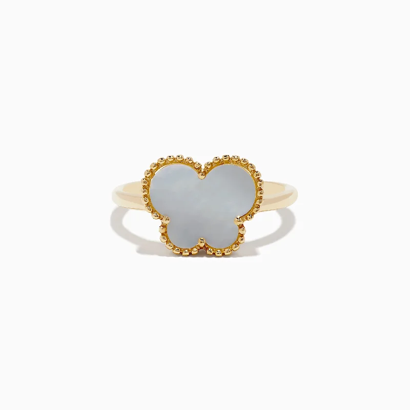 Triangle Rings -14K Yellow Gold Mother of Pearl Butterfly Ring