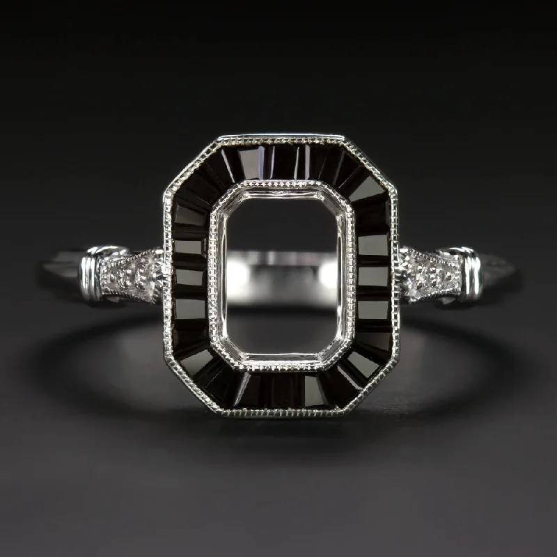 Infinity Symbol Engagement Rings -ONYX DIAMOND ENGAGEMENT RING SETTING RADIANT EMERALD CUT VINTAGE STYLE ART DECO