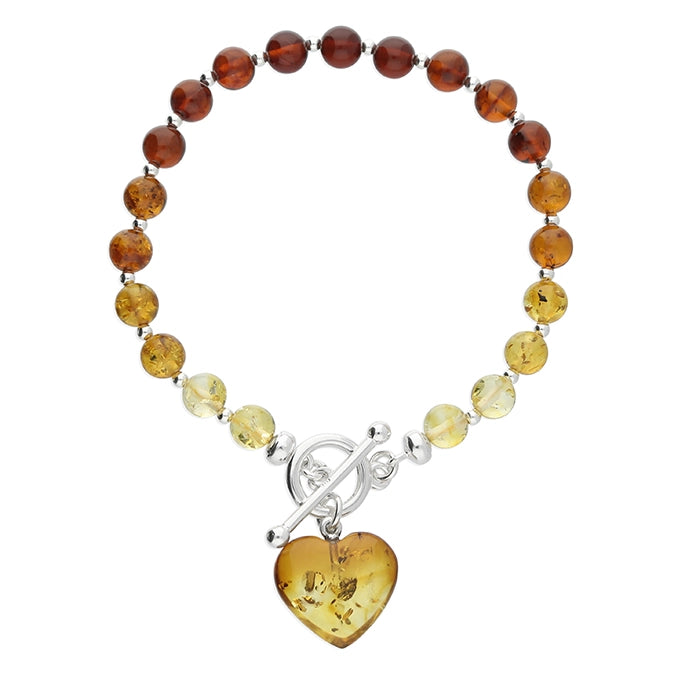 Ladies Bracelets Clean Lines-Sterling Silver Amber Charm Bracelet