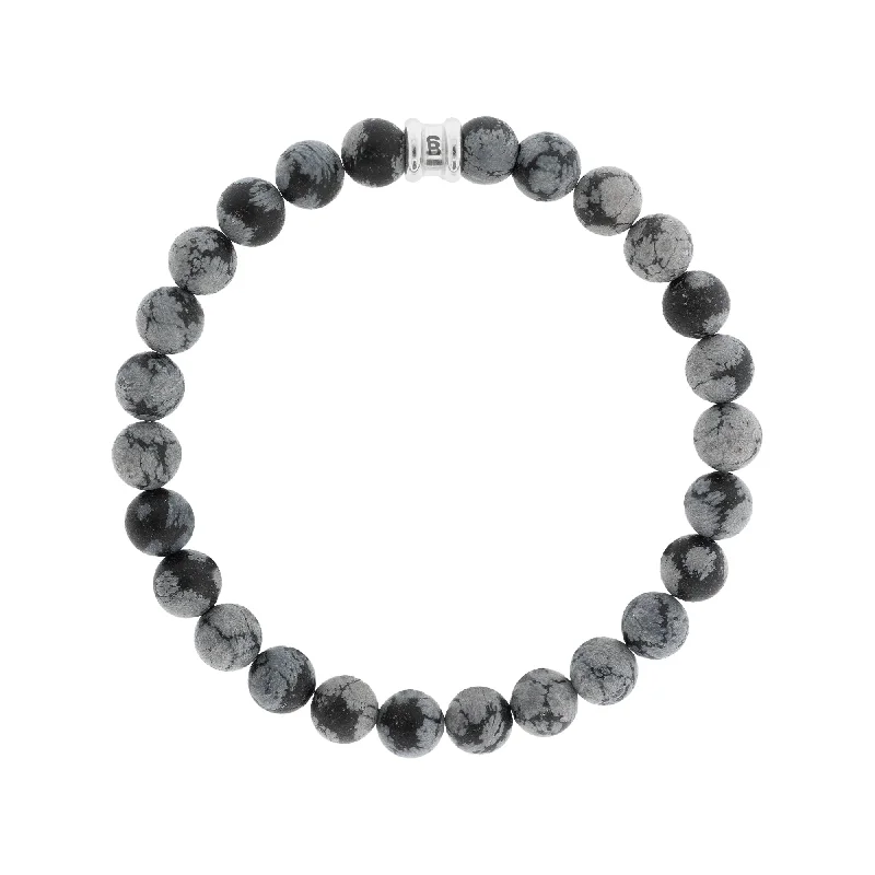 Ladies Bracelets for Bridal Looks-Snowflake Obsidian Gemstone Beaded Bracelet