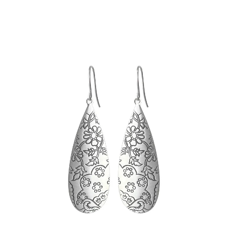 Feather Earrings -Sterling Silver Slim Teardrop Paisley Earrings