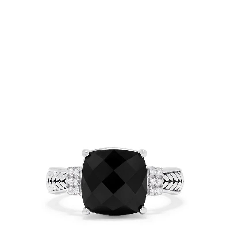 Dainty Rings -925 Sterling Silver Onyx and Diamond Accented Ring, 4.96 TCW