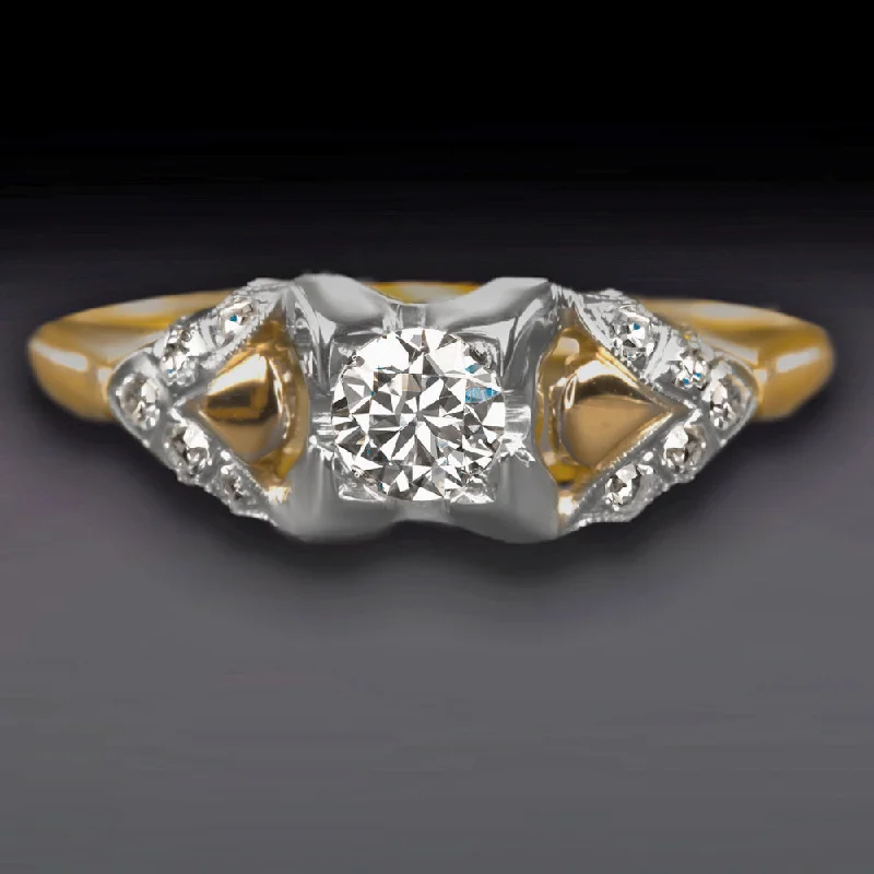 Edgy Diamond Engagement Rings -G VS OLD EUROPEAN CUT DIAMOND ENGAGEMENT RING VINTAGE YELLOW GOLD ESTATE NATURAL