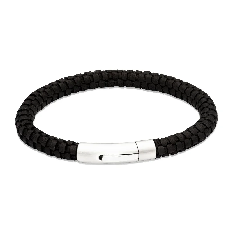 Ladies Bracelets for Weddings-Unique & Co Black Leather Bracelet