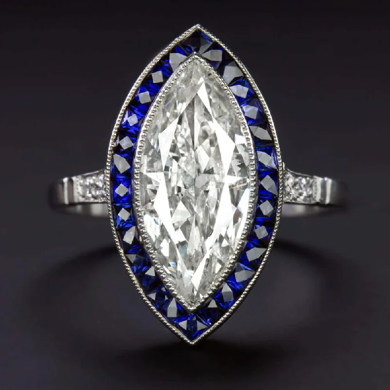 Love Symbol Engagement Rings -2.42c F-G SI MARQUISE DIAMOND SAPPHIRE ENGAGEMENT RING PLATINUM VINTAGE STYLE