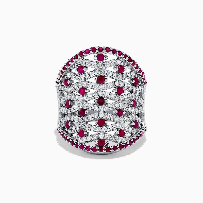 Birthstone Rings -14K White Gold Ruby and Diamond Ring, 2.11 TCW