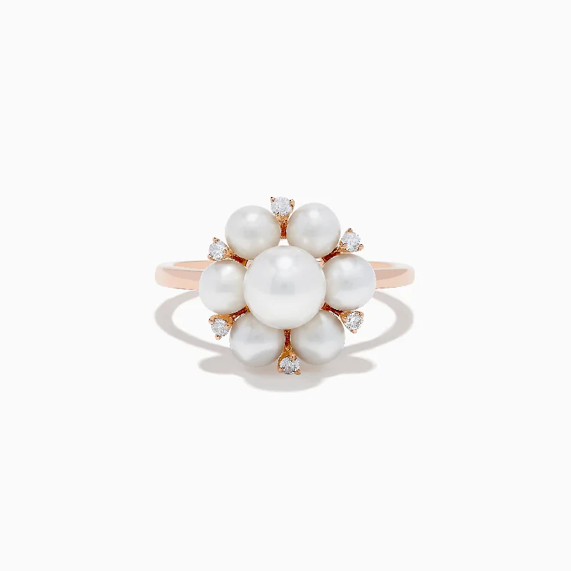 Whimsical Rings -14K Rose Gold Cultured Freshwater Pearl and Diamond Ring