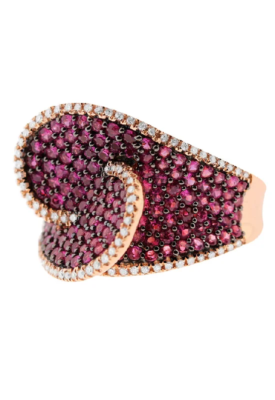 Band Rings -Ruby Royal 14K Rose Gold Pave Ruby Cocktail Ring, 2.64 TCW