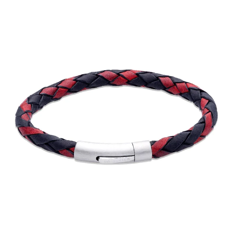 Ladies Bracelets with Grey Pollucite-Unique & Co Black Antique Black & Red Leather Bracelet with a Black Edge