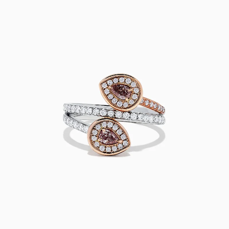 Wedding Rings -14K Two Tone Gold Pink and White Diamond Ring, 0.72 TCW