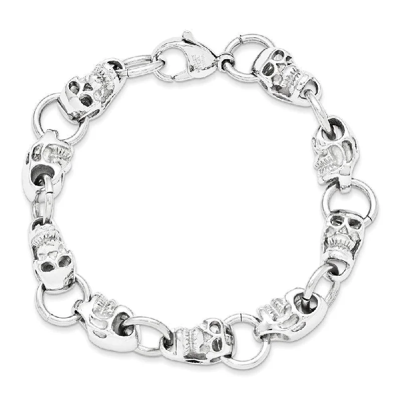 Ladies Bracelets for Siblings-Stainless Steel Polished Skull Bracelet