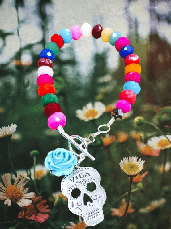 Ladies Bracelets with Grey Lawsonite-Sugar Skull Dulce Gemstone Bracelet