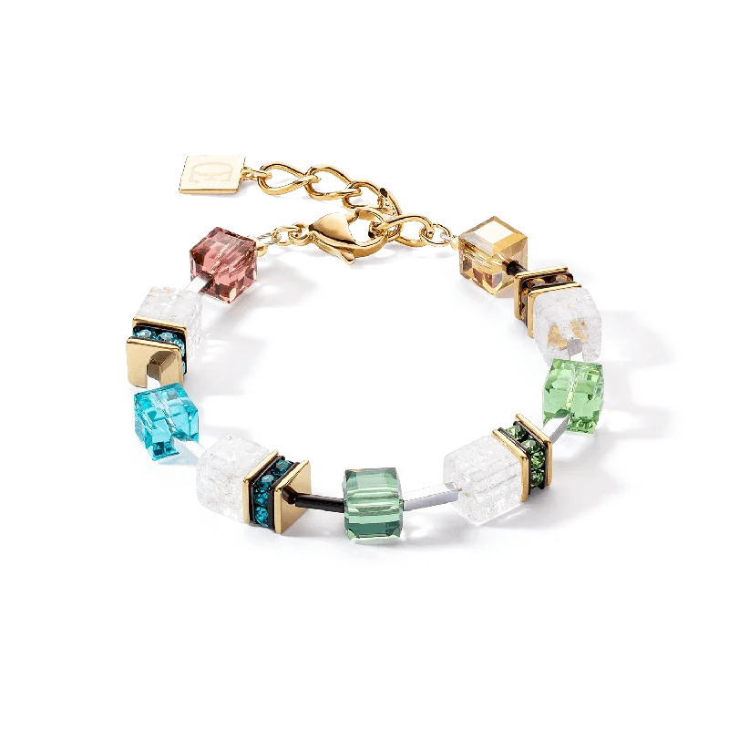 Ladies Bracelets for Pioneers-Coeur De Lion GeoCUBE® Iconic Statement Gold Multicolour Bracelet