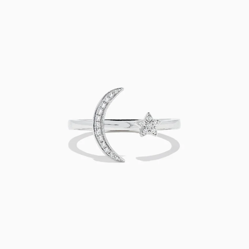 Confidence Rings -Novelty 14K White Gold Moon and Star Diamond Ring, 0.08 TCW