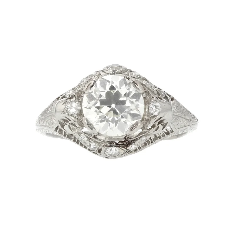 Petite Diamond Engagement Rings -Edwardian Platinum Diamond Filigree Engagement Ring