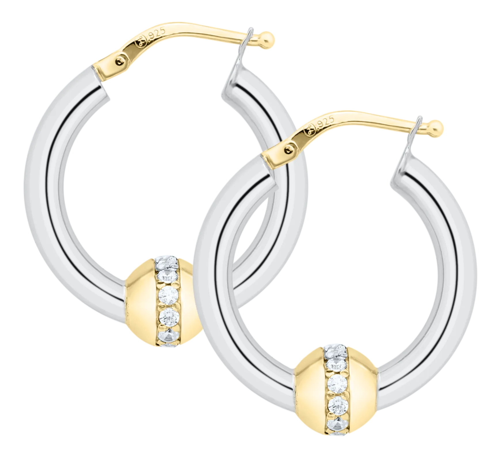 Glitter Earrings -Authentic Cape Cod Hoop Earrings Made by LeStage - Sterling Silver with 14K Gold and Diamond Accents